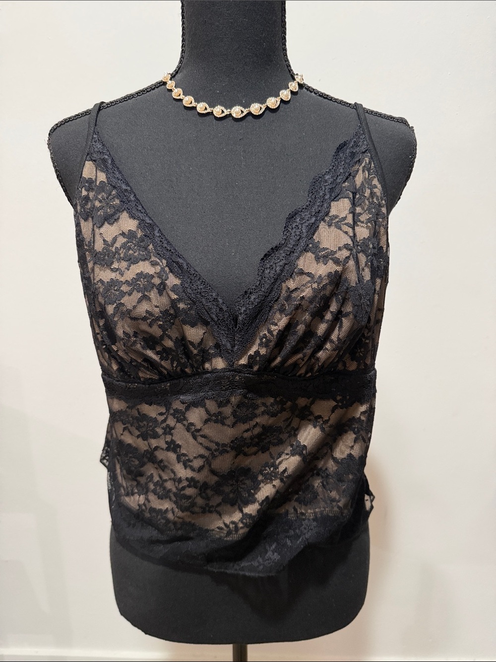 SHEIN Black Lace V-Neck Sheer Camisole